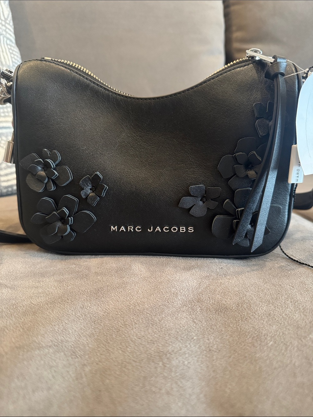 Marc Jacobs Black Leather Floral Appliqué Crossbody
